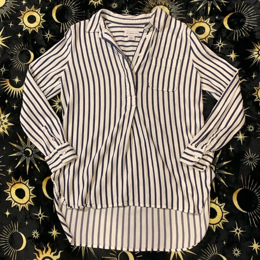 Liz Claiborne Striped High Low Tunic Long Sleeve - Picture 1 of 9